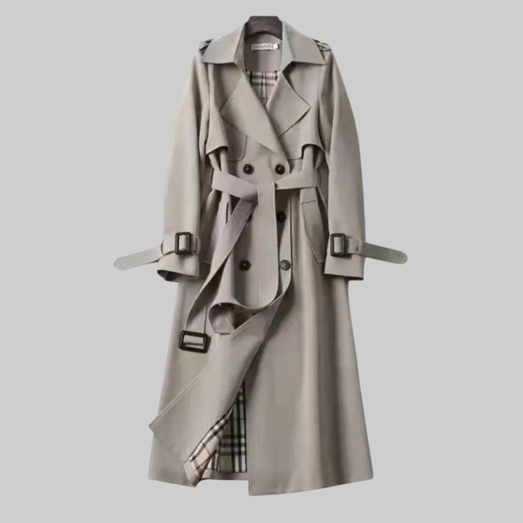 Trenchcoat lang Doppelreiher Grau