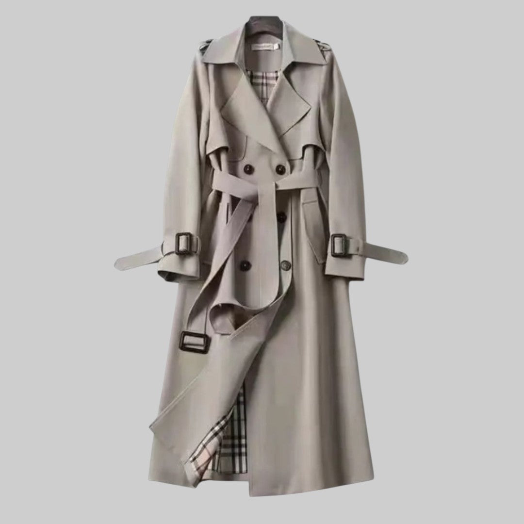 Trenchcoat lang Doppelreiher Grau