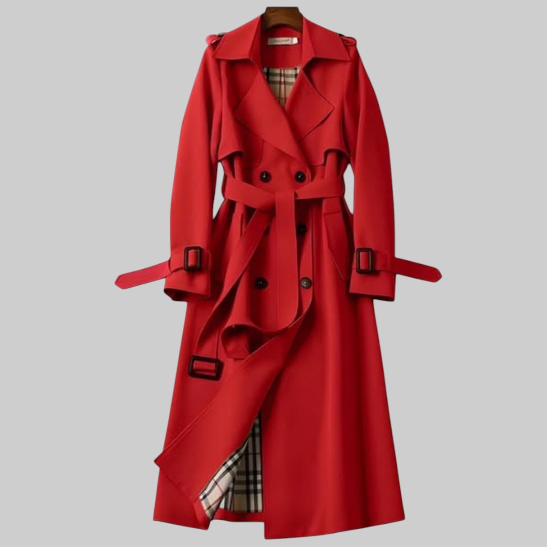 Trenchcoat lang Doppelreiher Rot