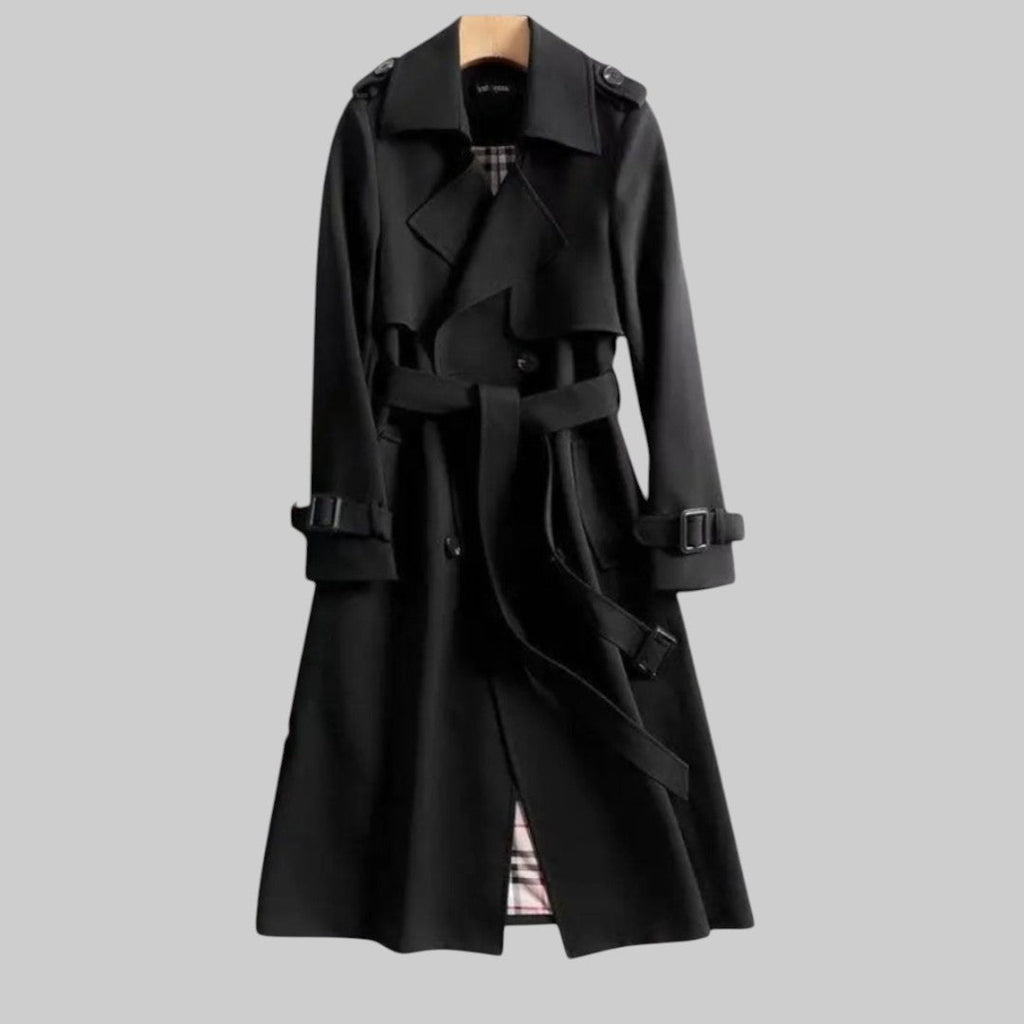 Trenchcoat lang Doppelreiher Schwarz