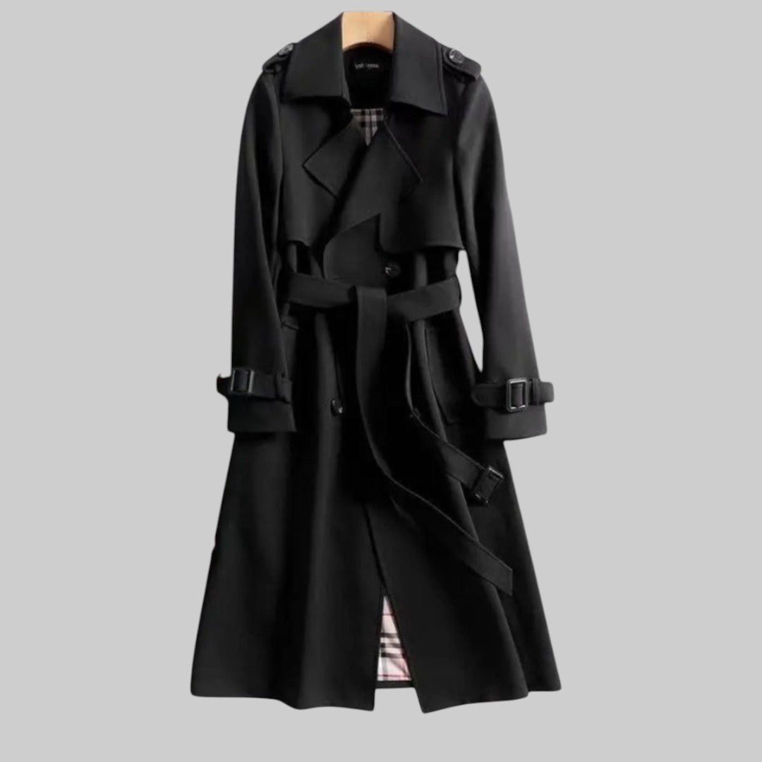 Trenchcoat lang Doppelreiher Schwarz