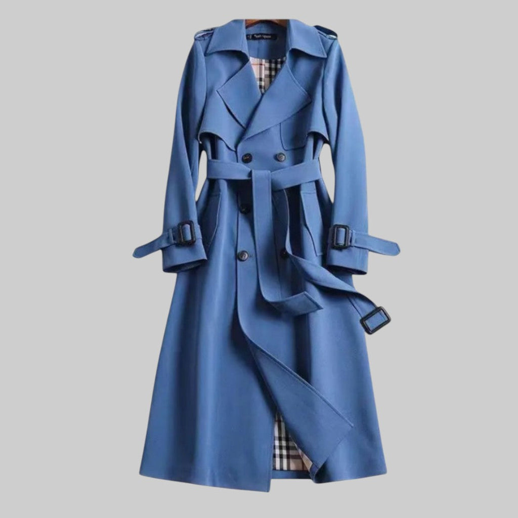 Trenchcoat lang Doppelreiher Blau