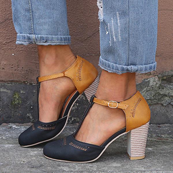 Pumps T Steg Blockabsatz Schwarz