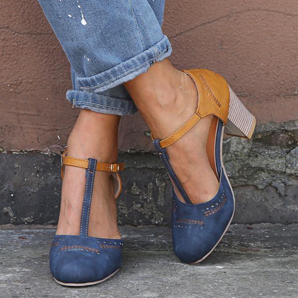 Pumps T Steg Blockabsatz Blau