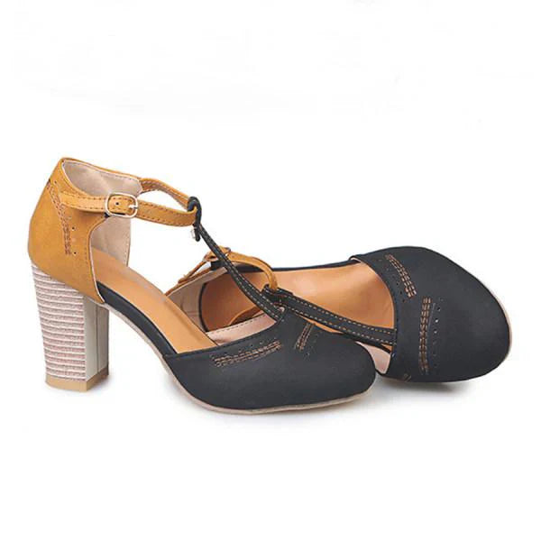 Pumps T Steg Blockabsatz Vintage
