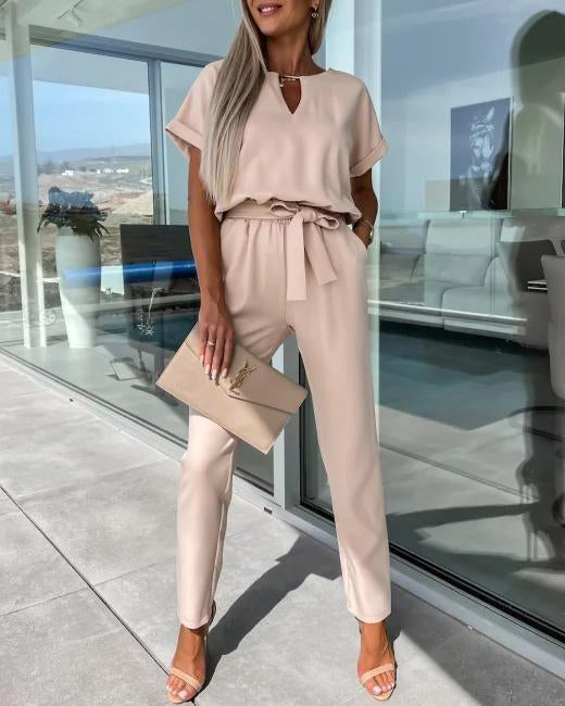 Jumpsuit elegant Gürtel Khaki
