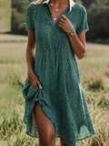 Polka Dot Collared V-Neck A-Line Dress