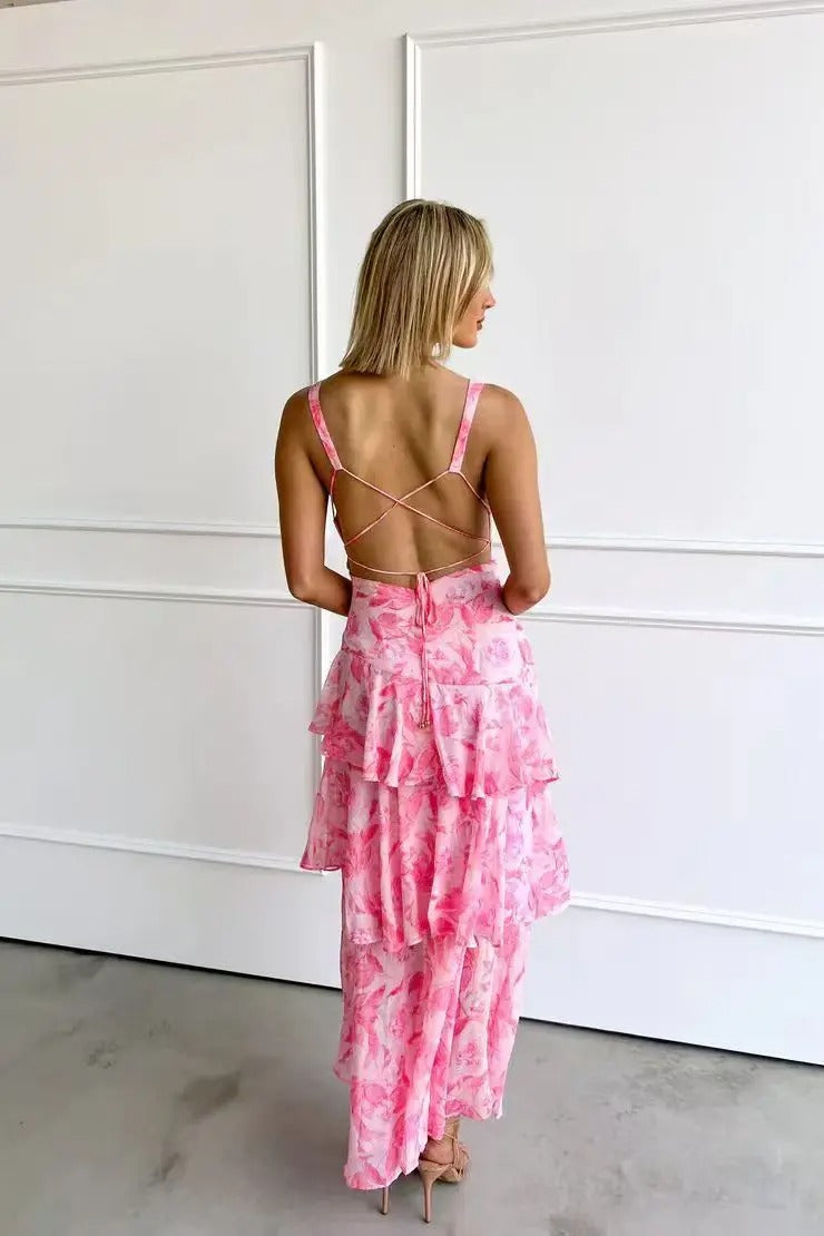 Sleeveless V-Neck Layered Wedding Guest Maxi Dress
