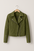 Faux Suede Zip-Up Biker Jacket