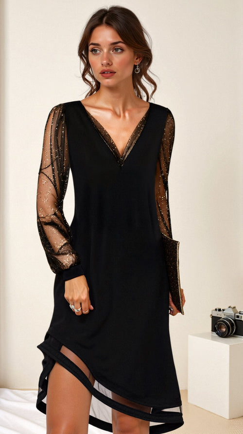 Abendkleid Pailletten Party Sommer Schwarz