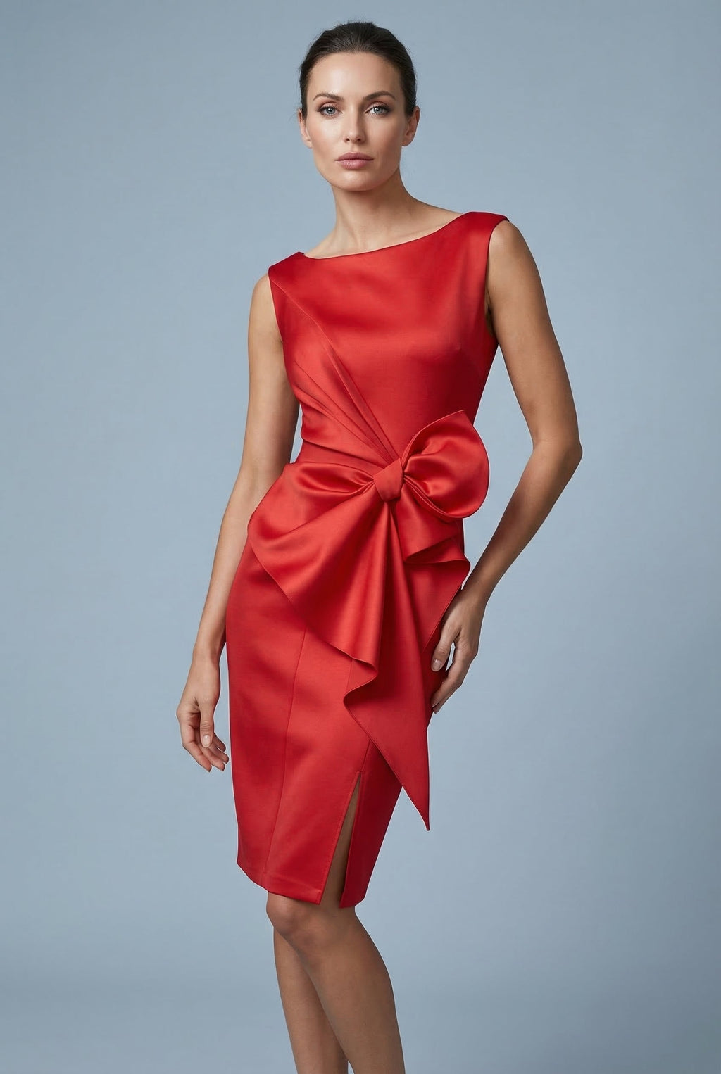 Bow Waist Sleeveless Cocktail Midi Dress