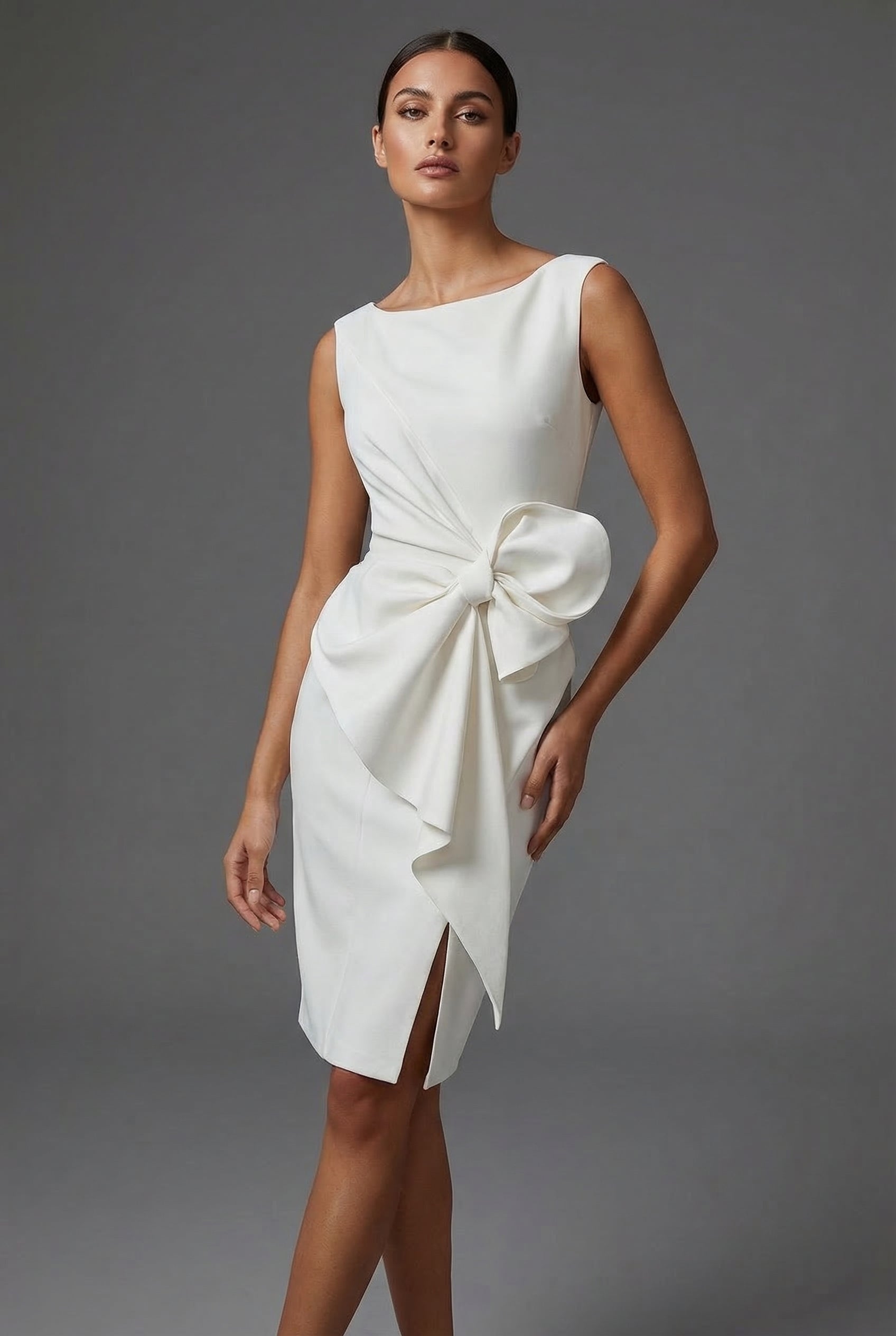 Bow Waist Sleeveless Cocktail Midi Dress