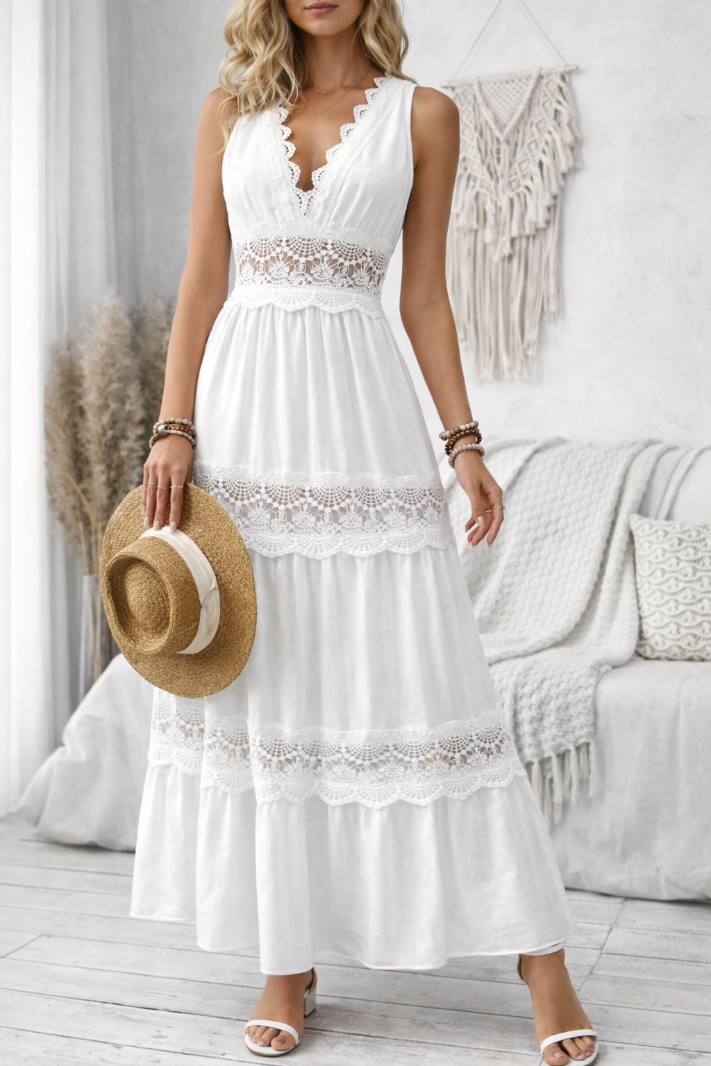 Lace Boho V-Neck Maxi Dress