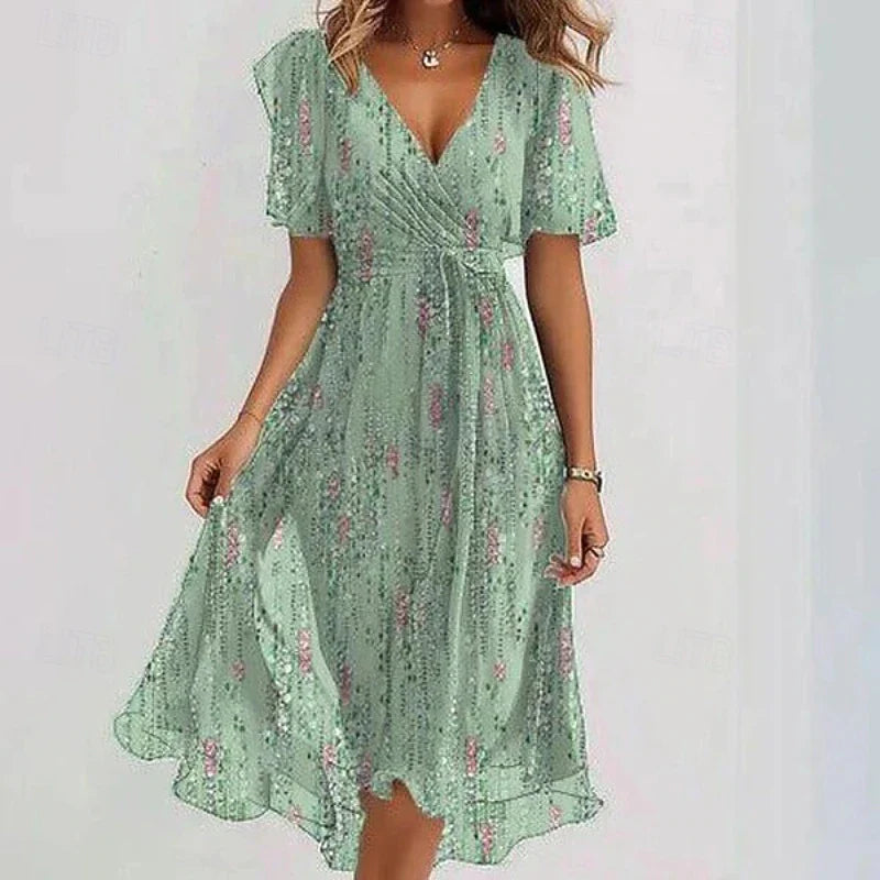 Woman's Cocktail Floral Vacation Holiday Midi Dress