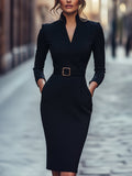 Wickel-Midikleid Schwarz mit Gürtel